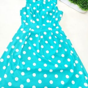 AGB Dress Teal Polka-Dot Flare Dress Size 10